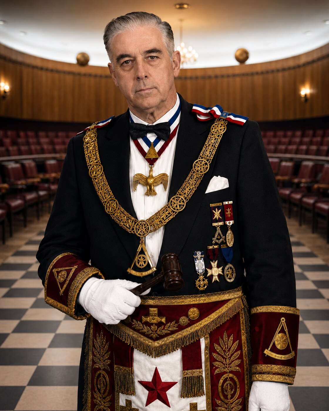 Representación artística de Orestes Frödden Lorenzen con vestimenta masónica